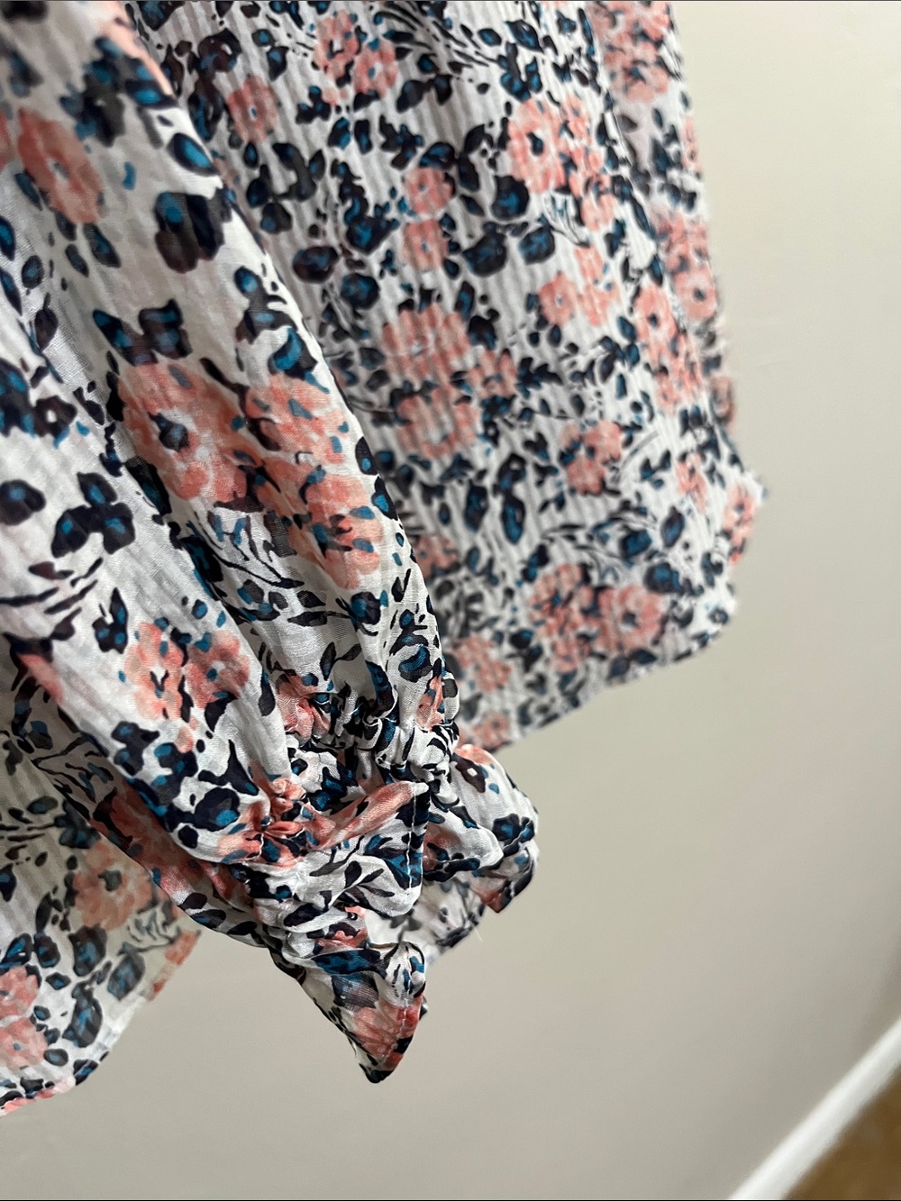 Veronica Beard Coral and Navy Floral Ruffle V-Neck Blouse - Picture 5 of 8